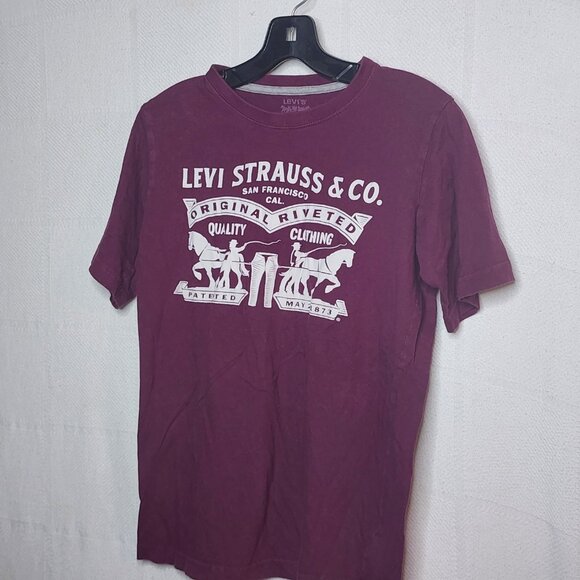 Levi Strauss & Co. Maroon Cotton Short Sleeve White Logo Kids Tee Size L 16/18 - Picture 2 of 16